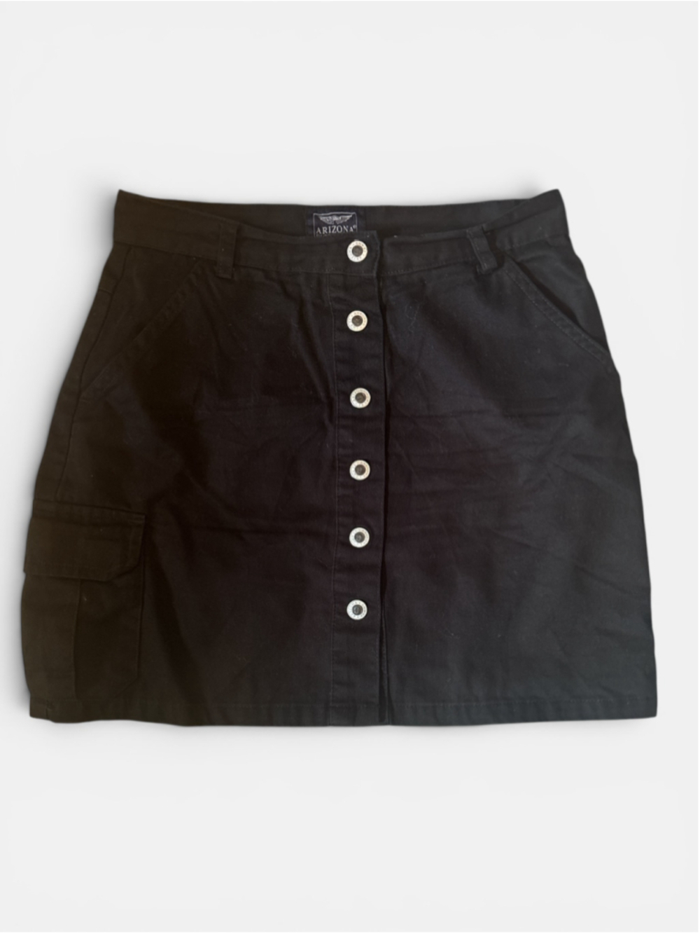 Vintage Arizona Black Jean Snap Front Mini Skirt with Pockets - Size 12